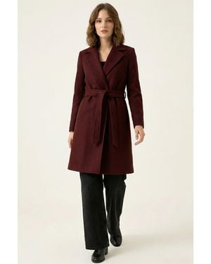 Bigdart Belted Midi Coat With Jacket Collar - Red