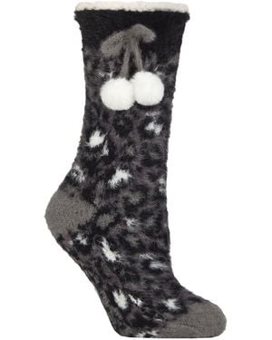 Elle 1 Pair Ladies Sherpa Lined Grip Socks - Black