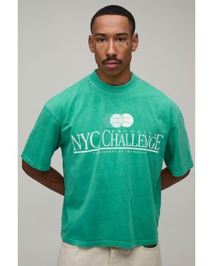 BoohooMAN Washed Oversized Boxy Nyc Challenge Print T-Shirt Cotton - Green