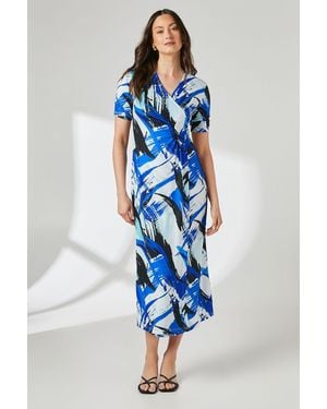 PRINCIPLES Abstract Print Wrap Jersey Midi Dress - Blue