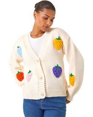 Roman Fruit Embroidered Knit Cardigan - Grey