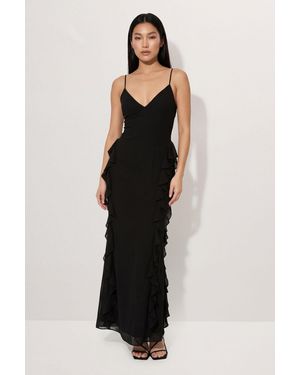 MissPap Ruffle Detail Open Back Maxi Dress - Black