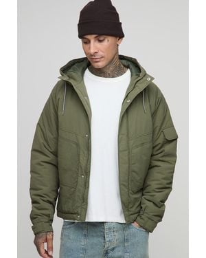 BoohooMAN Tall Regular Fit Seam Detail Hooded Parka - Green