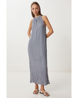 Happiness İstanbul Textured Midi Dress With Halter Collar - Grey