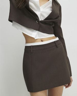 River Island Skort Hybrid Fabric Belt Loops Tailored - Brown