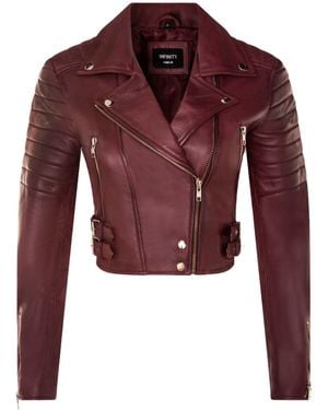 Infinity Leather Brando Cropped Jacket-Longtown - Red