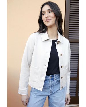 Threadbare Cropped Button Up Suedette Shacket - Blue