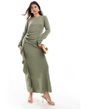 ASOS Ruched Waist Asymmetric Hem Maxi Dress - Green