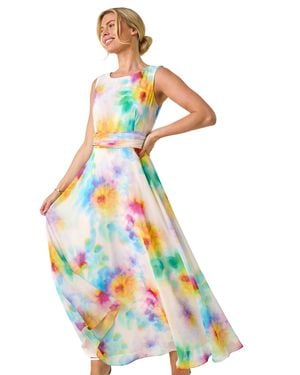 Roman Petite Floral Ruched Midi Dress - White