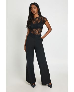 Boohoo Concealed Waistband Wide Leg Tailored Trousers - Blue