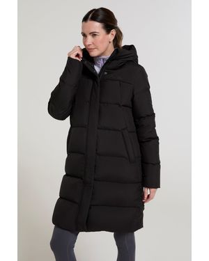 Mountain Warehouse 'Andes' Long Extreme Down Jacket Water Resistant Hooded Puff Winter Coat - Black