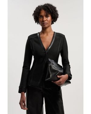 Karen Millen Bandage Pu Detail V Neck Top - Black