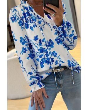 Azura Exchange Floral Ruffle Long Sleeve Top - Blue