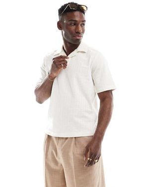 Only & Sons Split Neck Seersucker Polo - White