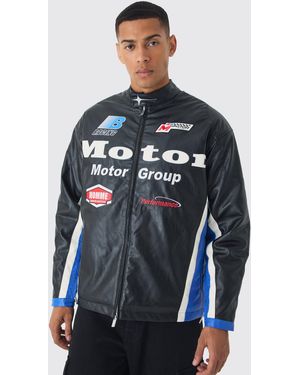 BoohooMAN Oversized Mesh Panel Pu Moto Jacket - Blue