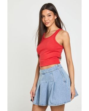 Boohoo Pleated Denim Skirt - Red