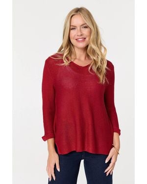 Izabel London Mesh Texture 3/4 Sleeve Relaxed Top - Red