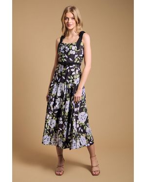 Oasis Petite Bow Detail Dropped Waist Midi Dress - Blue