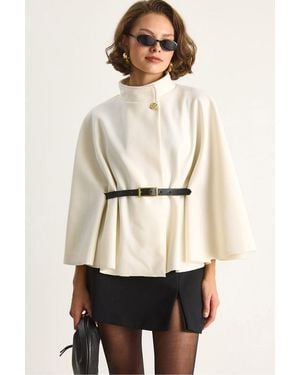 Bianco Lucci Oversized Wool Blend Overcoat - Natural