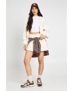 Boohoo Tall High Waist Sweatshort With Internal Drawcord - Natural