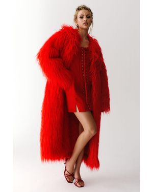 Nasty Gal Maxi Faux Mongolian Coat - Red