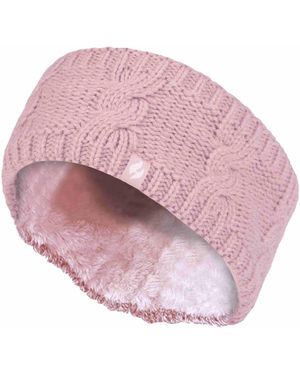 Heat Holders Ladies Cable Knitted Fleece Lined Thermal Winter Ear Warmer Headband - Pink