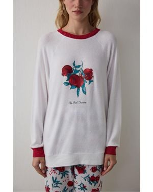 Penti Broken Best Season New Year Printed Crew Neck Thermal Effect Pyjama Top - Grey