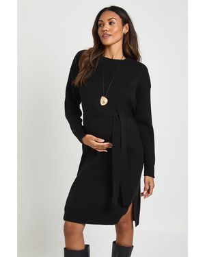 Boohoo Maternity Crew Neck Jumper Midi Dress - Black