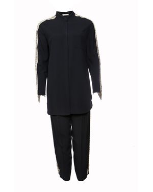 Chloé Chloé Dark Trousers (36/Xs) And Blouse (38/S) With Embroidery Along The Sleeves And Legs - Black