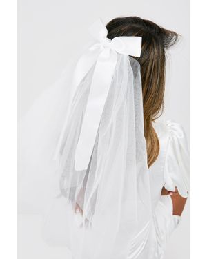 Boohoo Bridal Bow Detail Veil Hair Clip - White