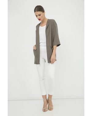Conquista Khaki Vest Met Open Voorkant - Wit