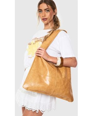 Boohoo Distressed Leather Slouchy Tote Bag - White