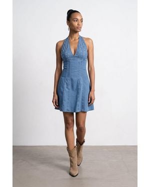 Dilvin Tencel Halter Mini Dress - Blue