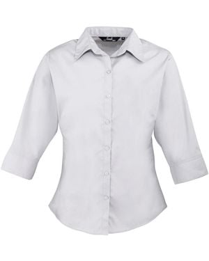 PREMIER Ladies Poplin 3/4 Sleeve Shirt - Blue