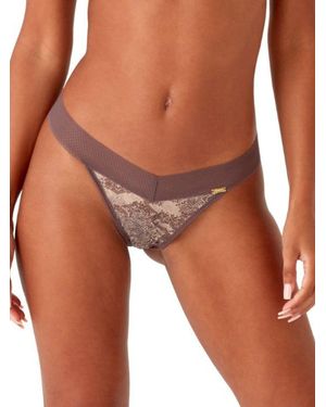 Gossard Glossies Snake Tanga Thong - Brown