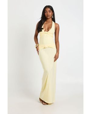 Boohoo Double Layer Slinky Knot Detail Maxi Skirt - Natural