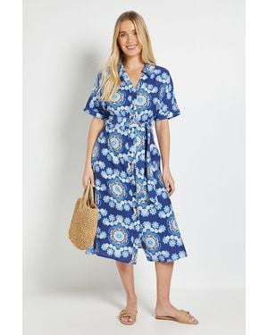 Wallis Petite Paisley Short Sleeve Shirt Dress - Blue