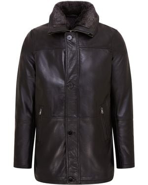 Infinity Leather Mid-Length Warm Trench Coat - Black