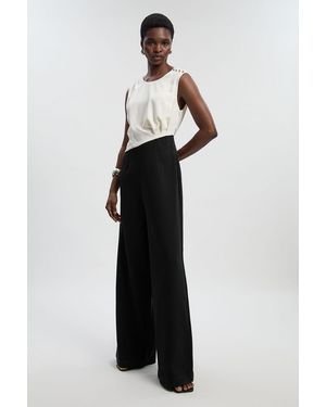 Karen Millen Soft Tailored Asymmetric Neck Wide Leg Jumpsuit - White