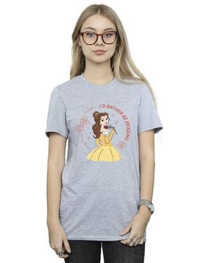 Disney Ladies Beauty And The Beast I'D Rather Be Reading Cotton Boyfriend T-Shirt (Sports) - Blue