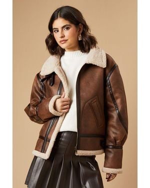 Oasis Suede With Borg Detail Jacket - Brown