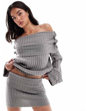 SNDY'S Ribbed Knit Folded Waist Mini Skirt Co-Ord - Grey