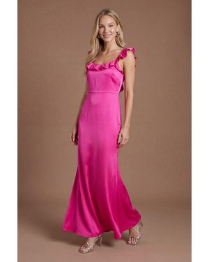 Oasis Bright Ruffle Square Neck Satin Bridesmaid Maxi Dress - Pink