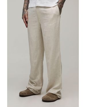 BoohooMAN Tall Half & Waist Relaxed Fit Linen Blend Trouser - Grey