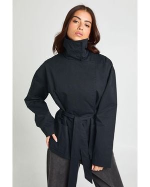 Boohoo Belted Short Trench Coat - Blue