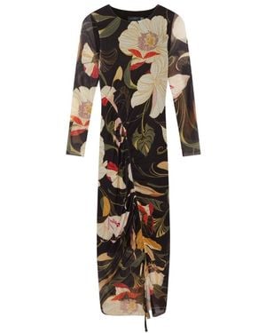 Ted Baker Printed Mesh Bodycon Gathered Midi Dress - Black