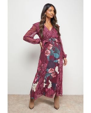Oasis Lace Mix Midi Dress - Red