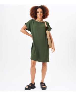 Gini London Kaki Jurk Met Halflange Mouwen En Oversized Zakken - Groen