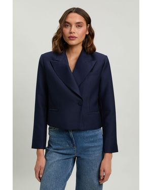 Karen Millen Tailored Satin Tux Cropped Blazer - Blue