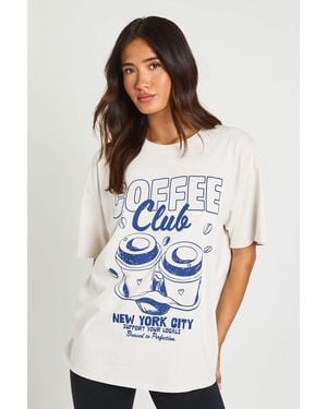 Boohoo Coffee Club Oversized T-Shirt - White
